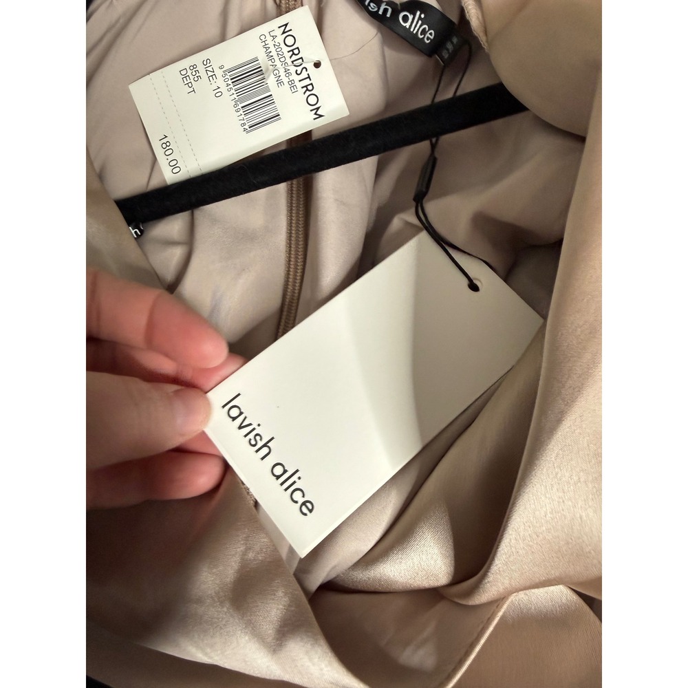 NWT Lavish Alice satin balloon sleeve wrap midi dress in champagne - Picture 7 of 11